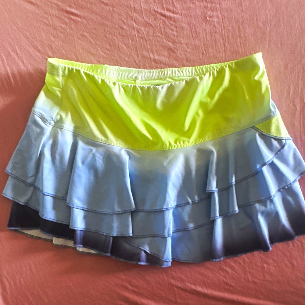 Lucky in Love Womens Tennis Skort Colorblock Yellow Gray Ruffle Athletic Size M